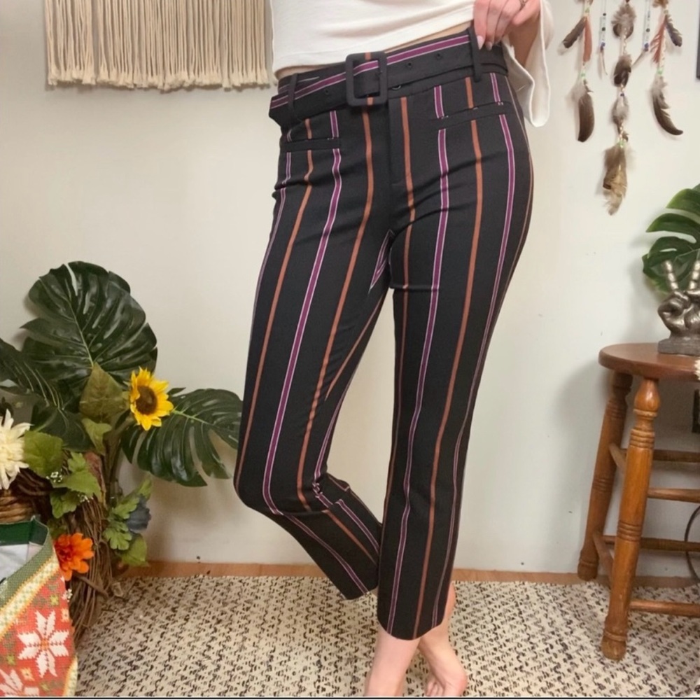 ANTHROPOLOGIE STRIPED BLACK TROUSER PANTS SIZE 8 EUC